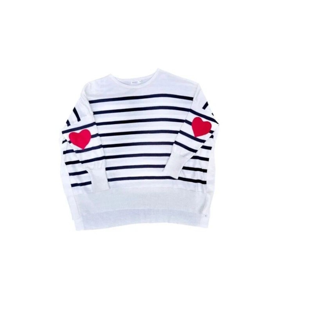 Mersea Cozy Breton Stripe Crewneck Sweater Heart Patch Coquette - OS